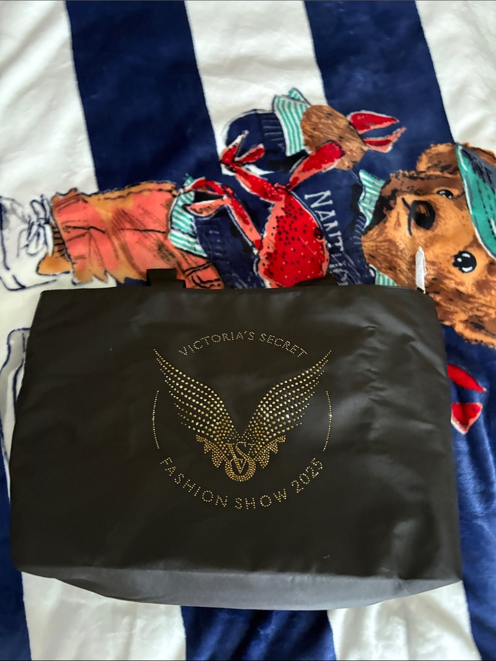 Victoria's Secret Black Tote with Gold Studded Wing Emblem